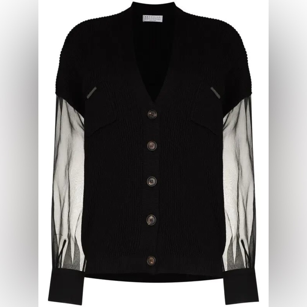 Brunello Cucinelli  sheer-sleeve fine-knit cardigan
